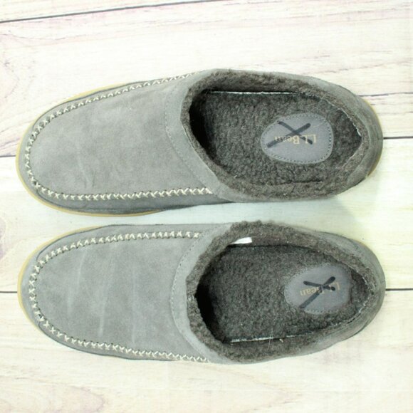 LL Bean Gray Suede Fleece Lined Nonslip Mountain Slipper Scuffs Size 12 M - Picture 7 of 9
